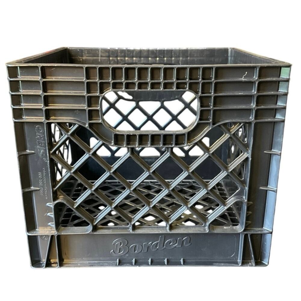 Vintage Borden Milk Crate Black Plastic Dairy Advertising Made USA 13x13